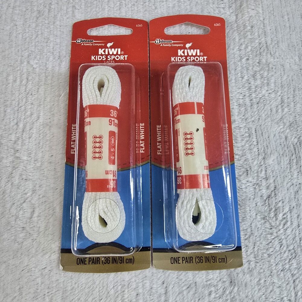 Lot of 2 KIWI Kids Sport Shoe Laces Flat White  36 In 4-5 Eyelets Item 6365